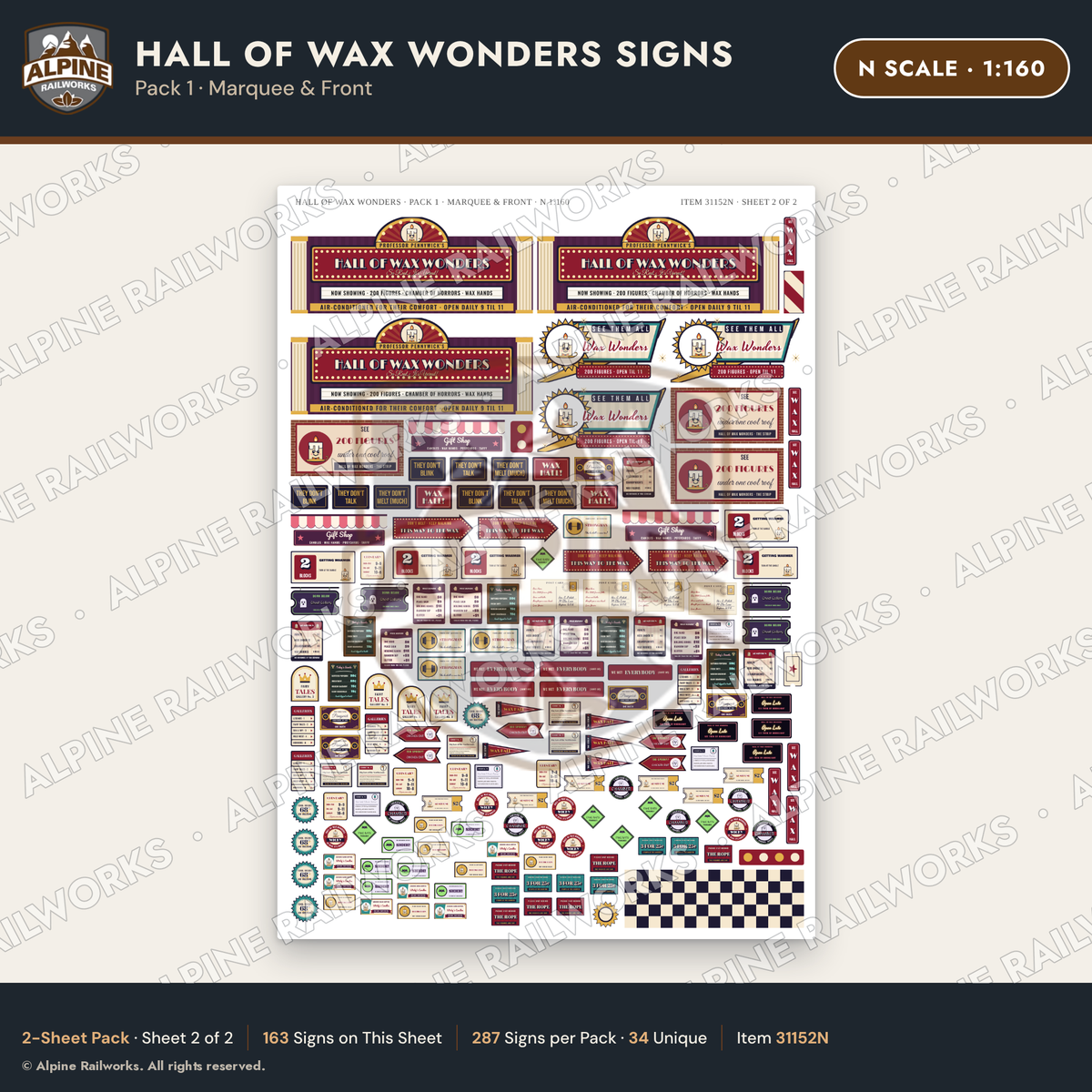 Alpine Railworks 31152N N Scale Roadside Attraction Signs - Wax Museum