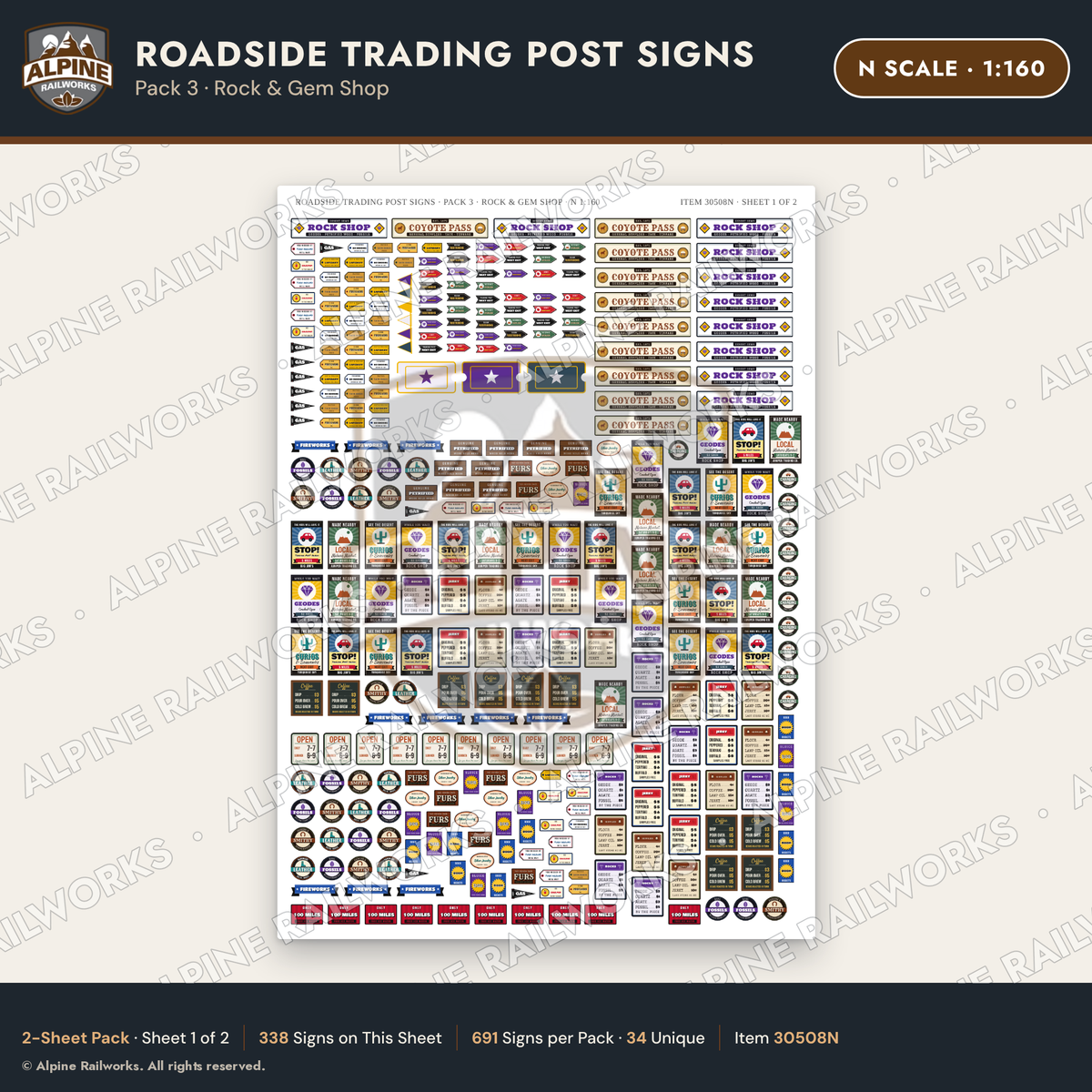 Alpine Railworks 30508N N Scale Roadside Trading Post Signs - Rock