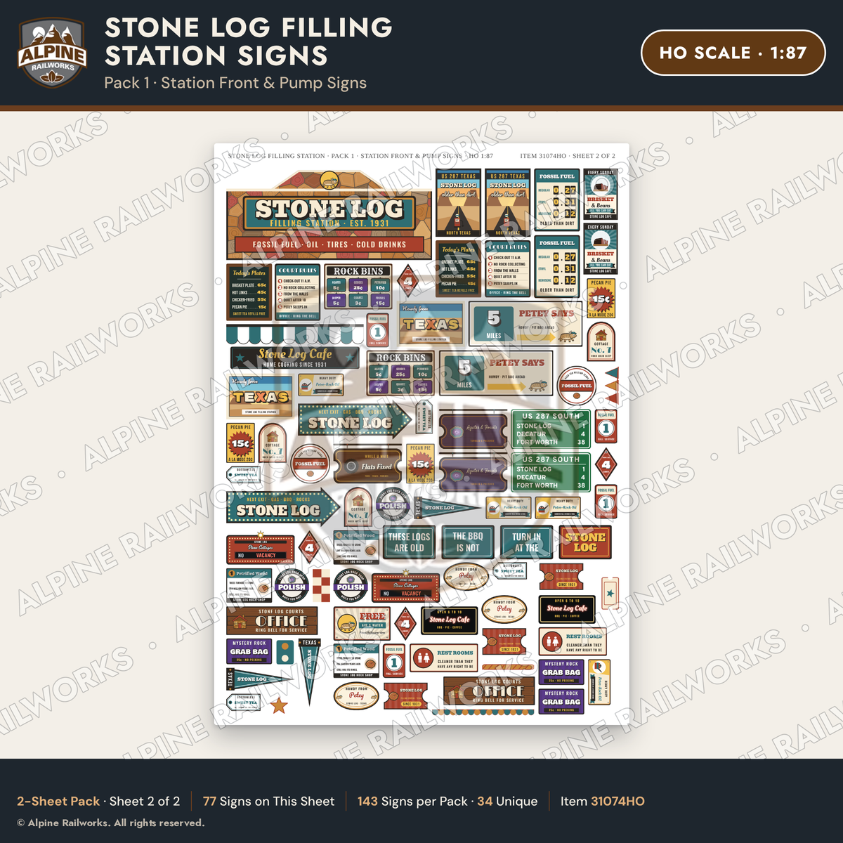 Alpine Railworks 31074HO HO Scale Roadside Signs - Petrified Wood