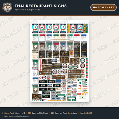 Alpine Railworks 30413HO HO Scale Thai Restaurant Signs