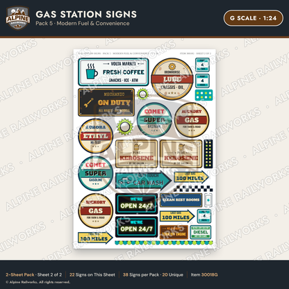 Alpine Railworks 30018G G Scale Gas Station Signs - Modern Fuel