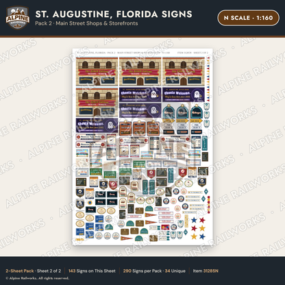 Alpine Railworks 31285N N Scale St. Augustine FL Signs - Shops