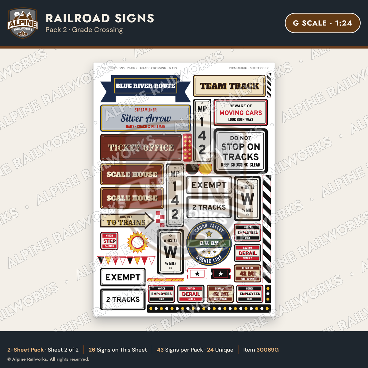 Alpine Railworks 30069G G Scale Railroad Signs - Grade Crossing