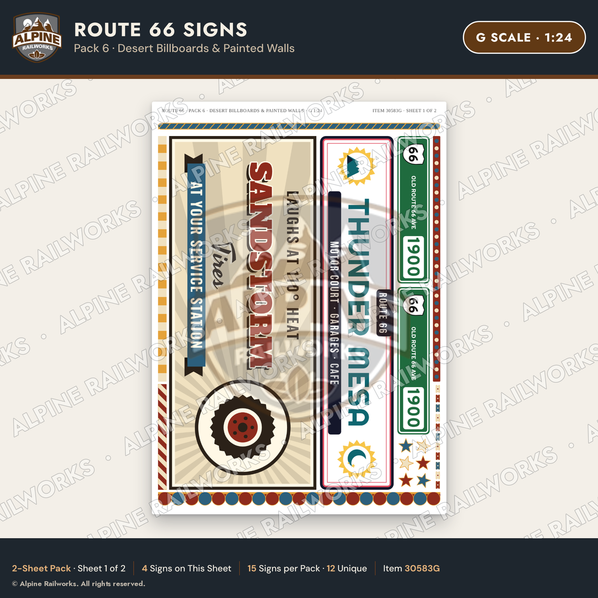 Alpine Railworks 30583G G Scale Route 66 Highway Signs