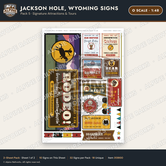 Alpine Railworks 31390O O Scale Jackson Hole WY Signs - Attractions