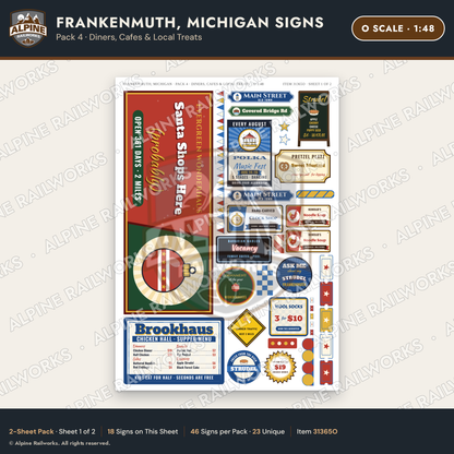 Alpine Railworks 31365O O Scale Frankenmuth MI Signs - Diners & Cafes