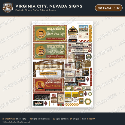 Alpine Railworks 31425HO HO Scale Virginia City NV Signs - Diners