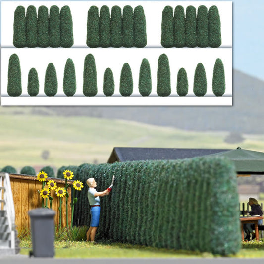 Busch 1270 HO Scale Trees of Life Shrubs - Assembled -- 3 Rows of 5 & 12 Freestanding Shrubs, 3/4 - 1-3/16" 2 - 3cm Tall