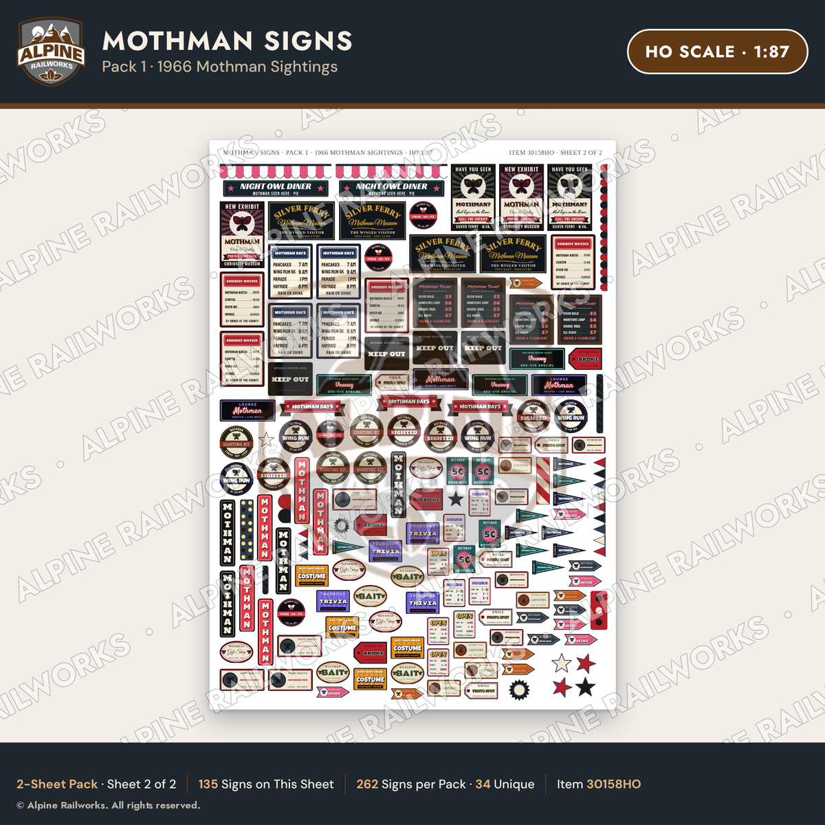 Alpine Railworks 30158HO HO Scale Mothman Signs - Mothman Sightings