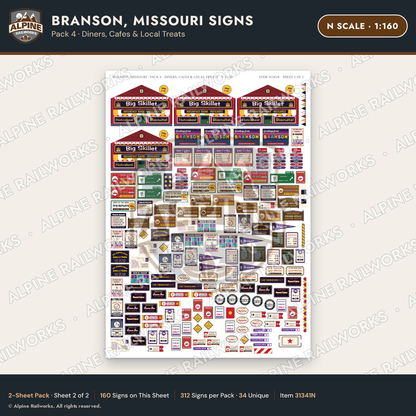 Alpine Railworks 31341N N Scale Branson MO Signs - Diners & Cafes