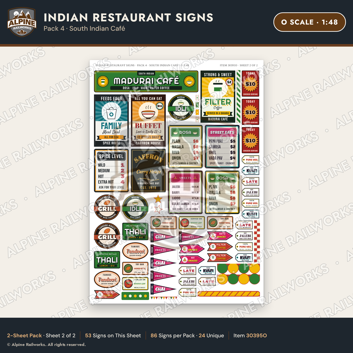 Alpine Railworks 30395O O Scale Indian Restaurant Signs