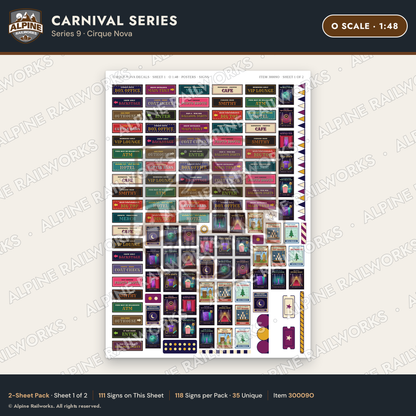 Alpine Railworks 30009O O Scale Carnival Signs - Cirque Nova
