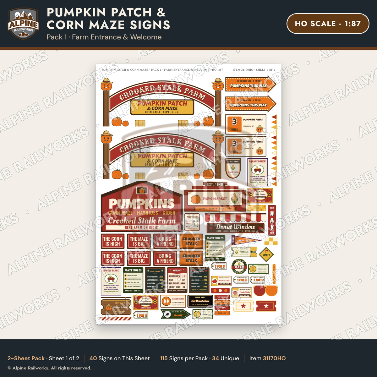 Alpine Railworks 31170HO HO Scale Farm Signs - Pumpkin Patch