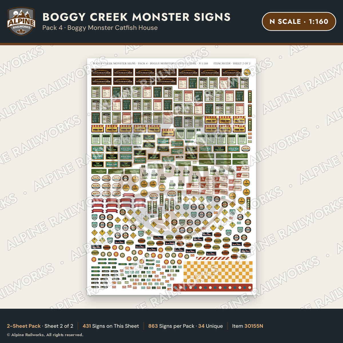 Alpine Railworks 30155N N Scale Boggy Creek Monster Signs