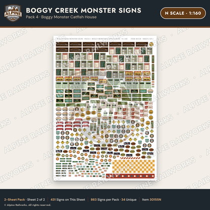 Alpine Railworks 30155N N Scale Boggy Creek Monster Signs