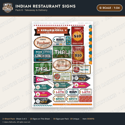 Alpine Railworks 30397G G Scale Indian Restaurant Signs - Takeaway