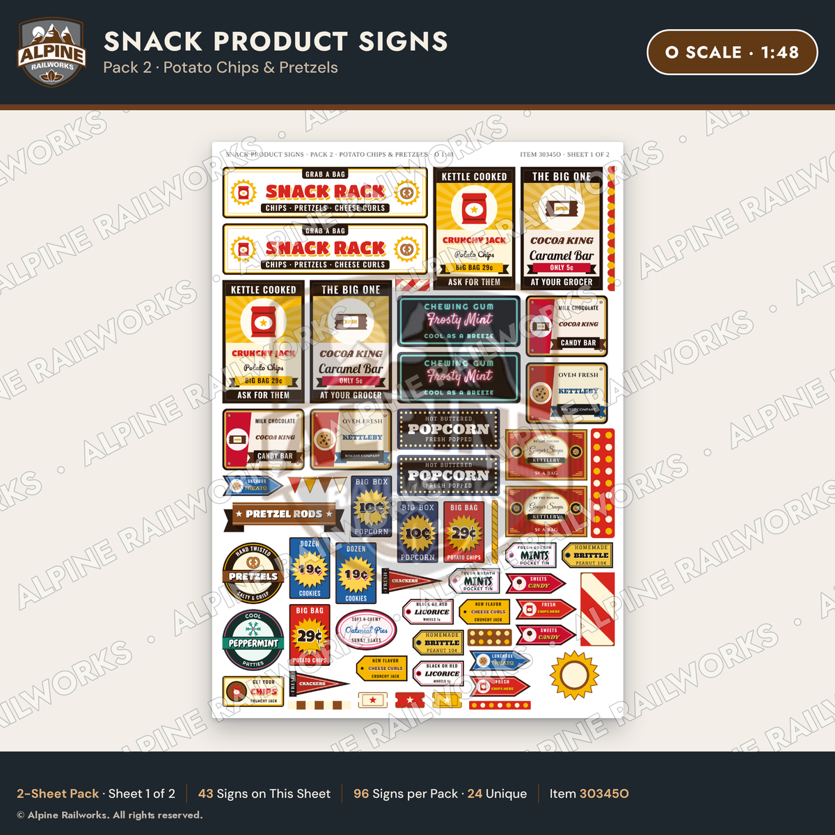 Alpine Railworks 30345O O Scale Snack Product Signs - Potato Chips