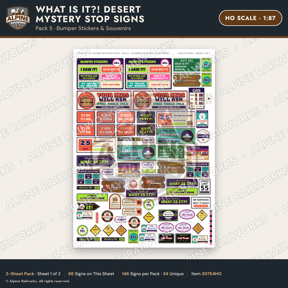 Alpine Railworks 30754HO HO Scale Roadside Signs - Desert Mystery Stop
