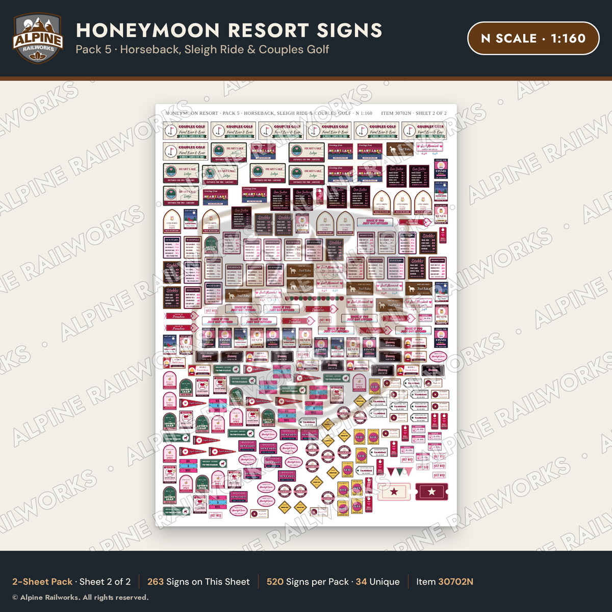 Alpine Railworks 30702N N Scale Honeymoon Resort Signs - Horseback