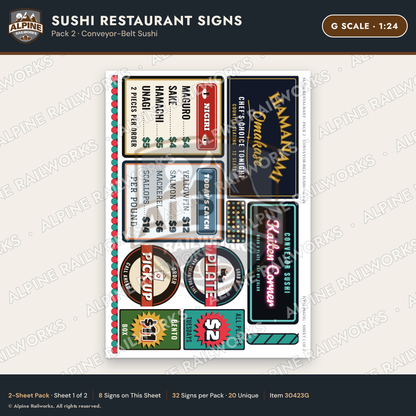 Alpine Railworks 30423G G Scale Sushi Restaurant Signs