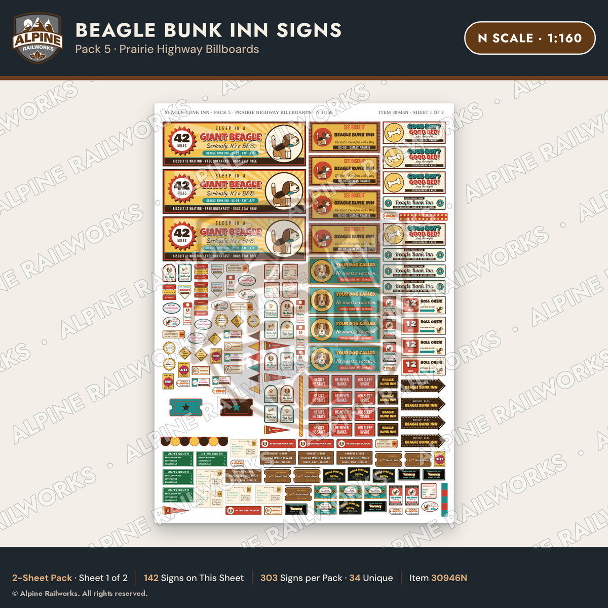 Alpine Railworks 30946N N Scale Roadside Signs - Dog-Shaped Inn