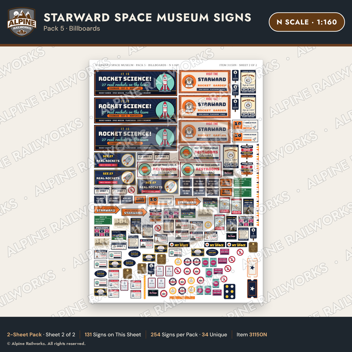 Alpine Railworks 31150N N Scale Roadside Signs - Space Museum