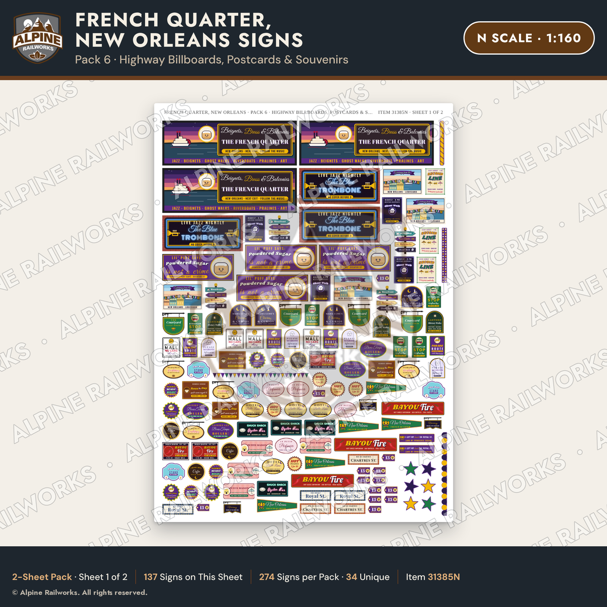 Alpine Railworks 31385N N Scale French Quarter Signs - Billboards