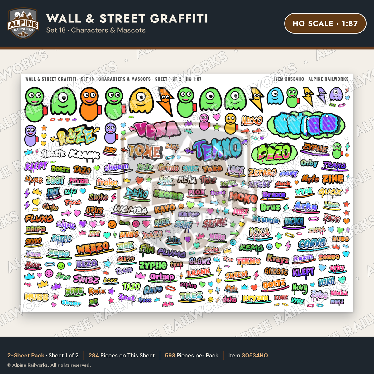 Alpine Railworks 30534HO HO Scale Wall & Street Graffiti Cut-Outs