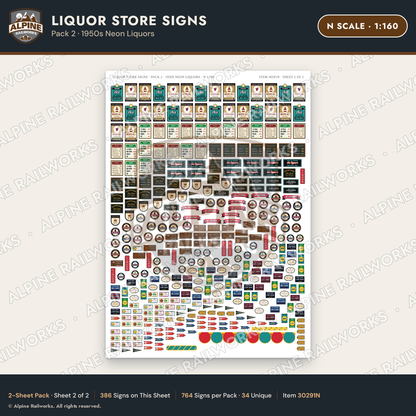 Alpine Railworks 30291N N Scale Liquor Store Signs - Neon Liquors
