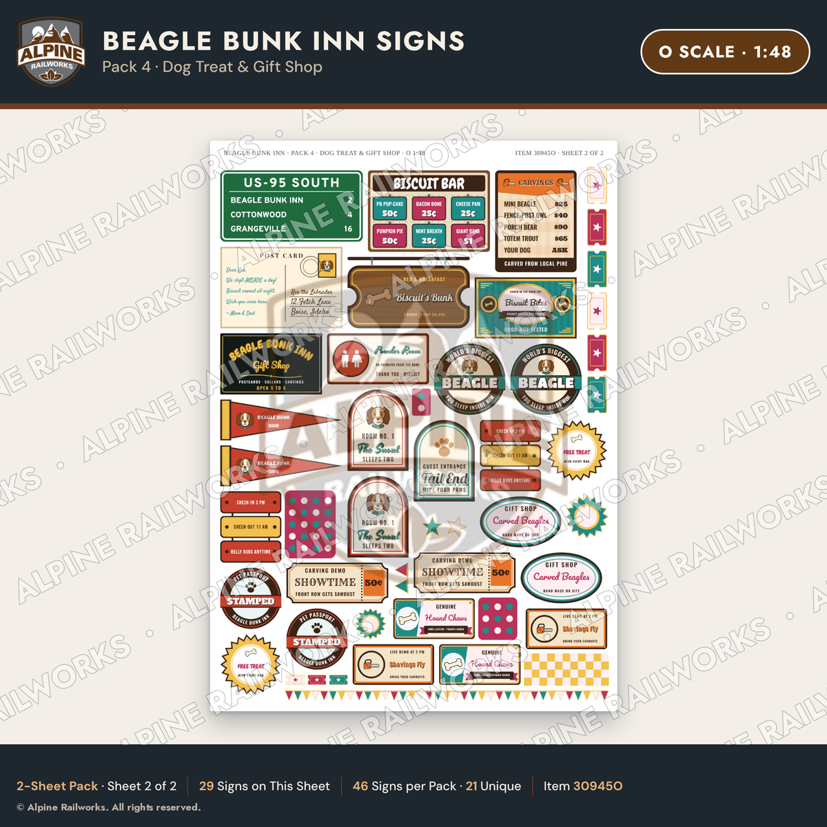 Alpine Railworks 30945O O Scale Roadside Signs - Dog-Shaped Inn