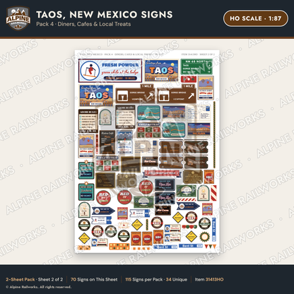 Alpine Railworks 31413HO HO Scale Taos NM Signs - Diners & Cafes