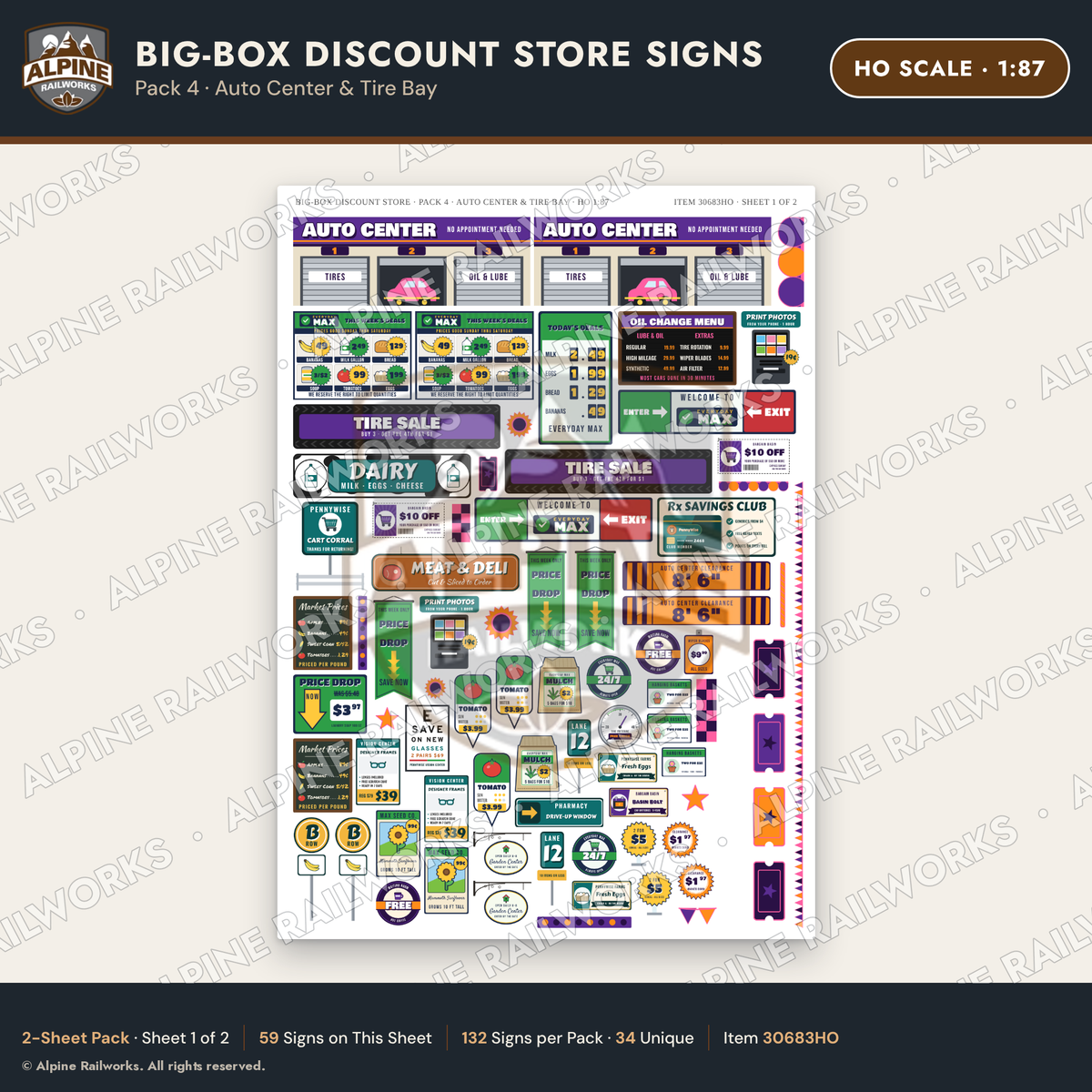 Alpine Railworks 30683HO HO Scale Big-Box Discount Store Signs