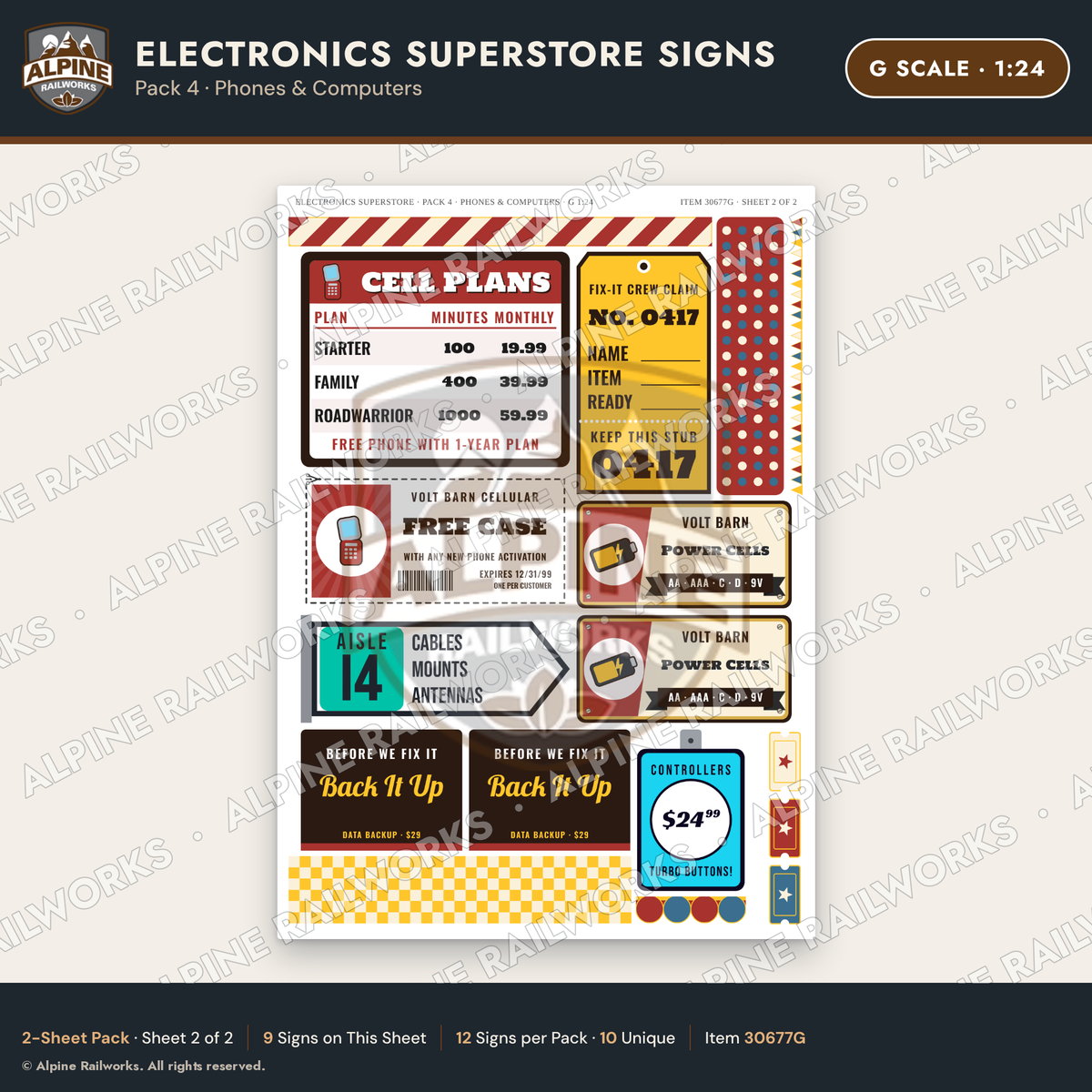 Alpine Railworks 30677G G Scale Electronics Superstore Signs - Phones