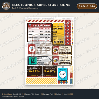Alpine Railworks 30677G G Scale Electronics Superstore Signs - Phones