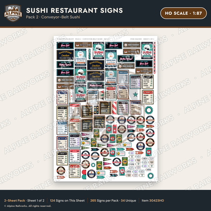 Alpine Railworks 30423HO HO Scale Sushi Restaurant Signs