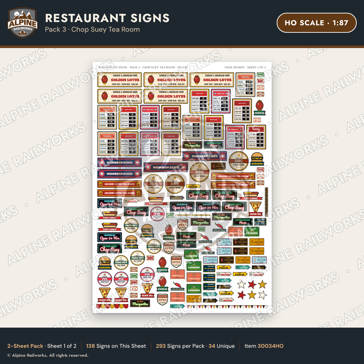 Alpine Railworks 30034HO HO Scale Restaurant Signs