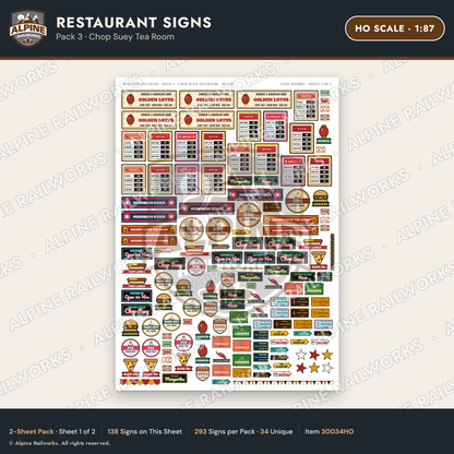 Alpine Railworks 30034HO HO Scale Restaurant Signs