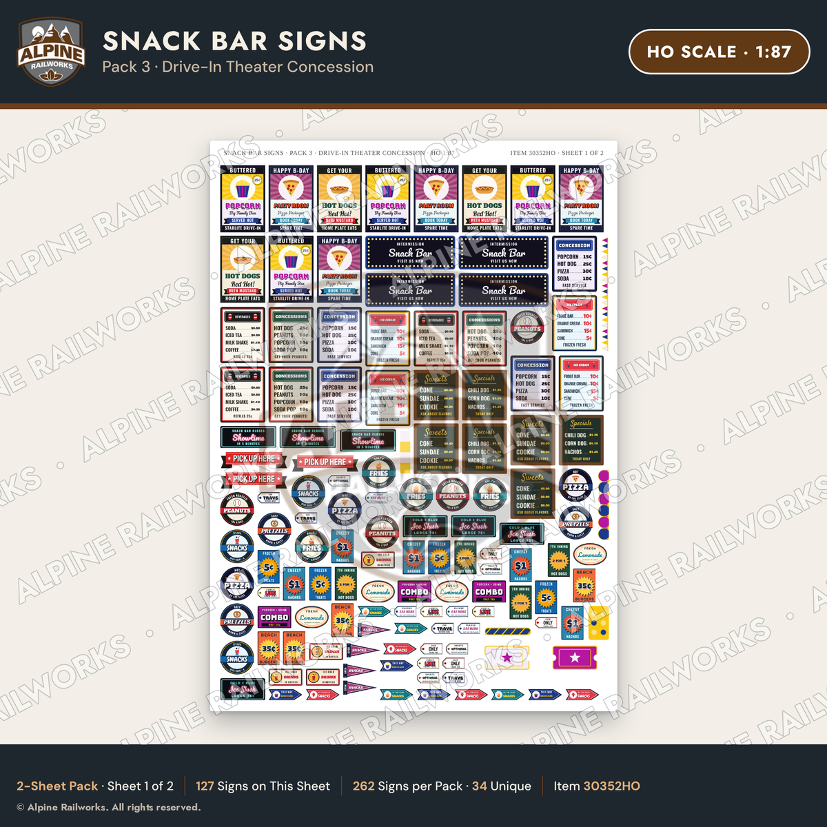 Alpine Railworks 30352HO HO Scale Snack Bar Signs