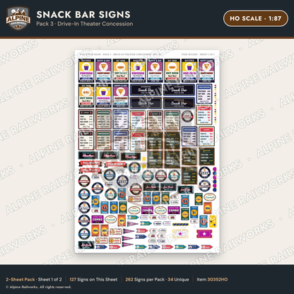 Alpine Railworks 30352HO HO Scale Snack Bar Signs