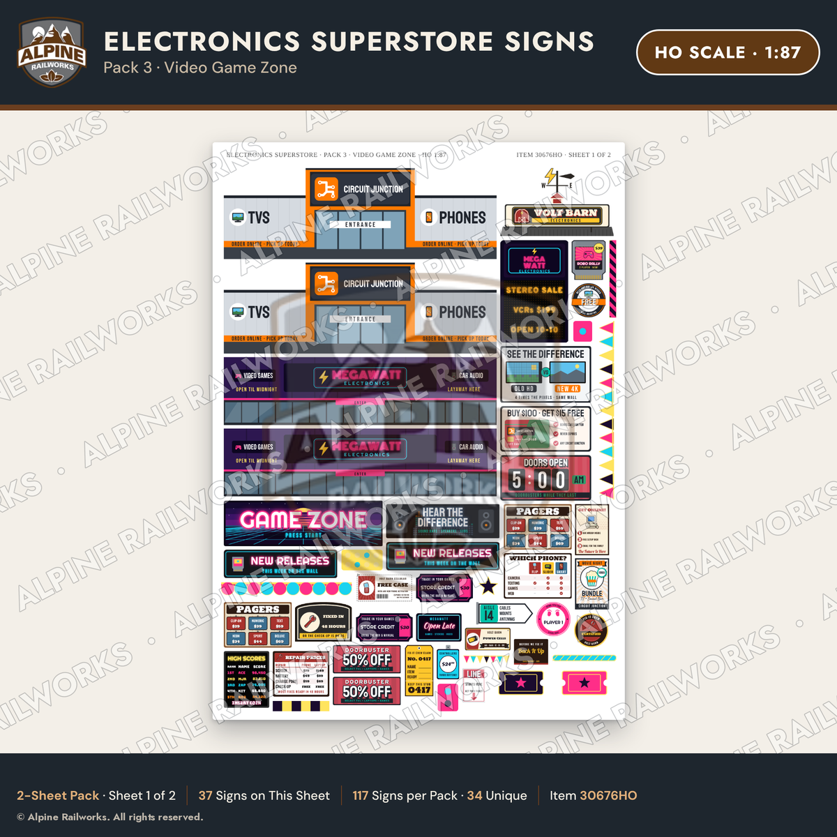 Alpine Railworks 30676HO HO Scale Electronics Superstore Signs