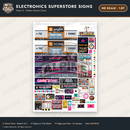 Alpine Railworks 30676HO HO Scale Electronics Superstore Signs