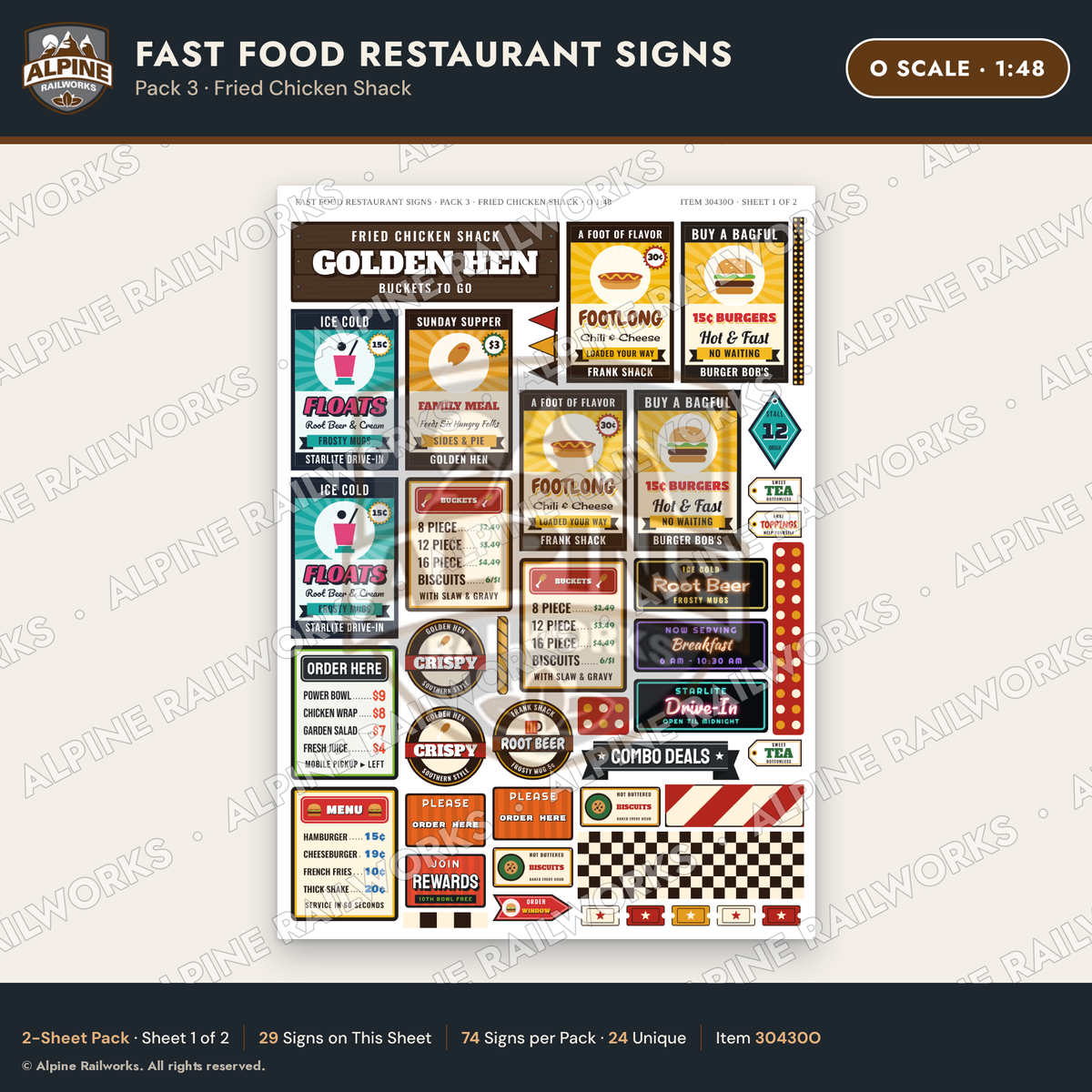 Alpine Railworks 30430O O Scale Fast Food Restaurant Signs