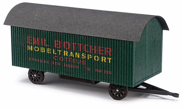 Busch 59963 HO Scale Wooden Trailer with Round Roof -- Emil Bottcher (green, black, German Lettering)