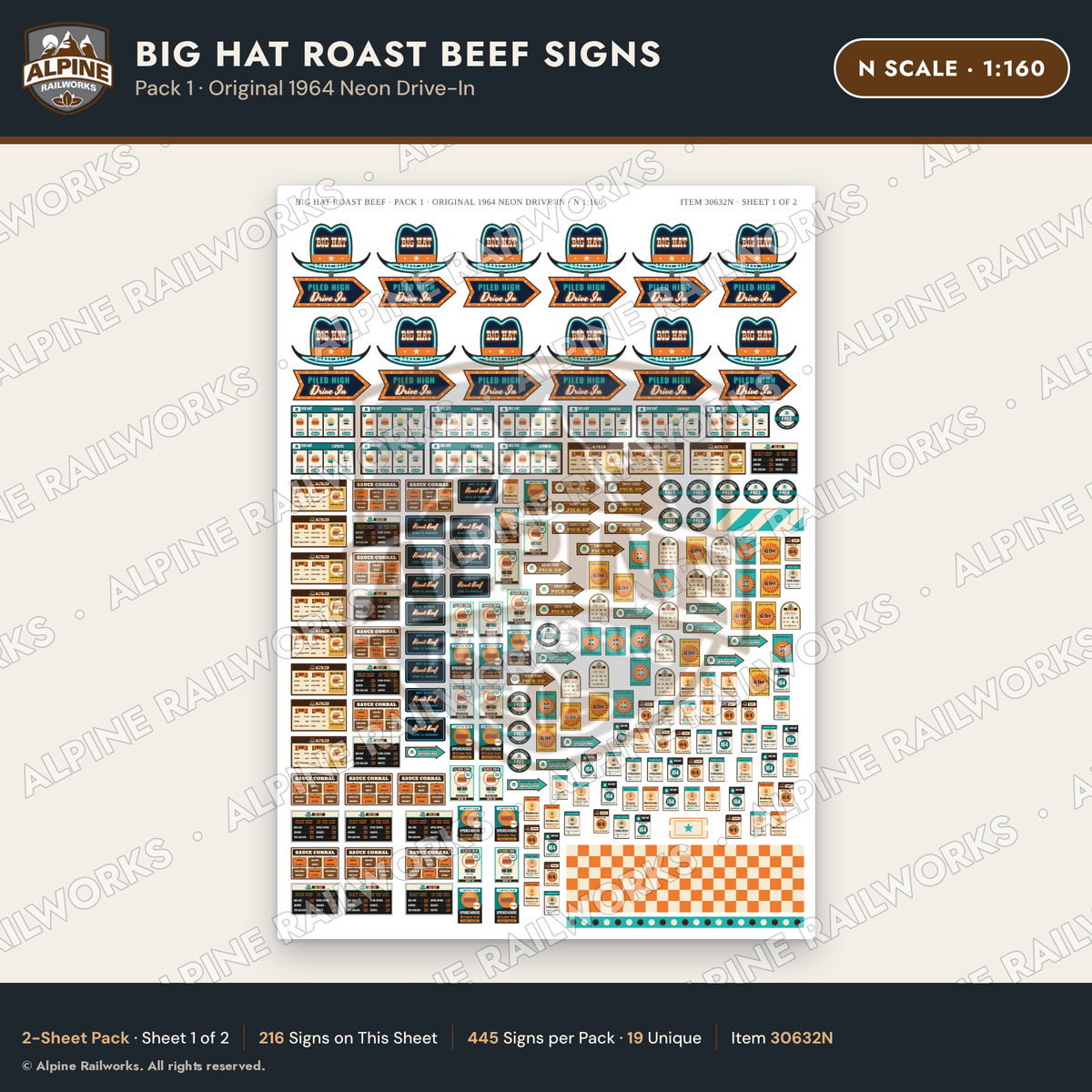 Alpine Railworks 30632N N Scale Fast Food Signs - Western Roast Beef