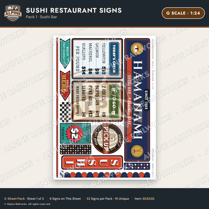 Alpine Railworks 30422G G Scale Sushi Restaurant Signs - Sushi Bar