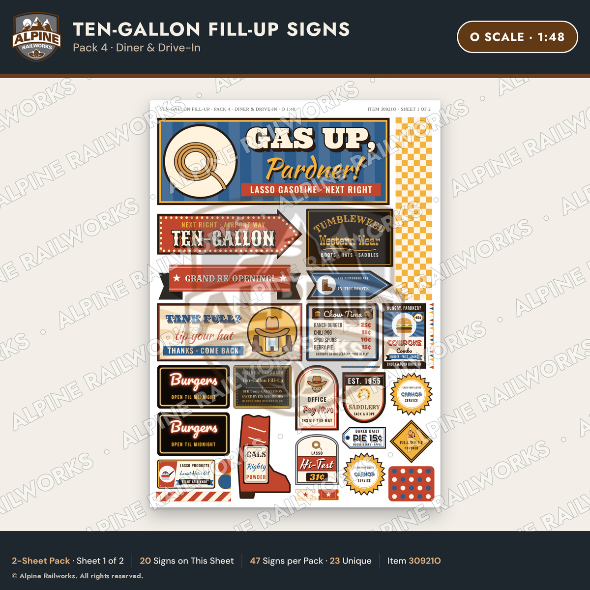Alpine Railworks 30921O O Scale Roadside Attraction Signs - Cowboy Hat