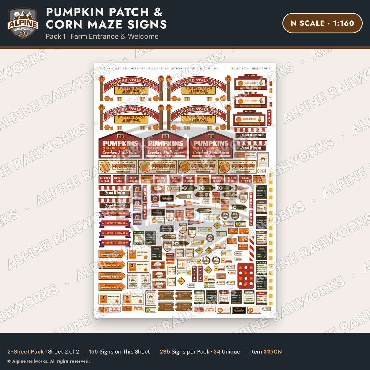 Alpine Railworks 31170N N Scale Farm Signs - Pumpkin Patch & Corn Maze