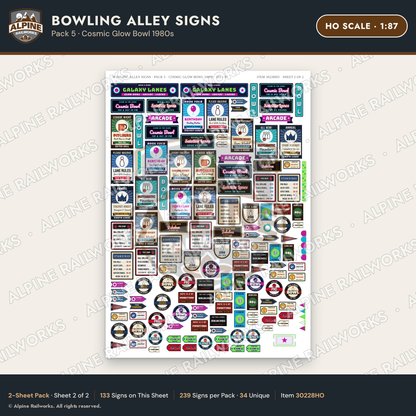 Alpine Railworks 30228HO HO Scale Bowling Alley Signs