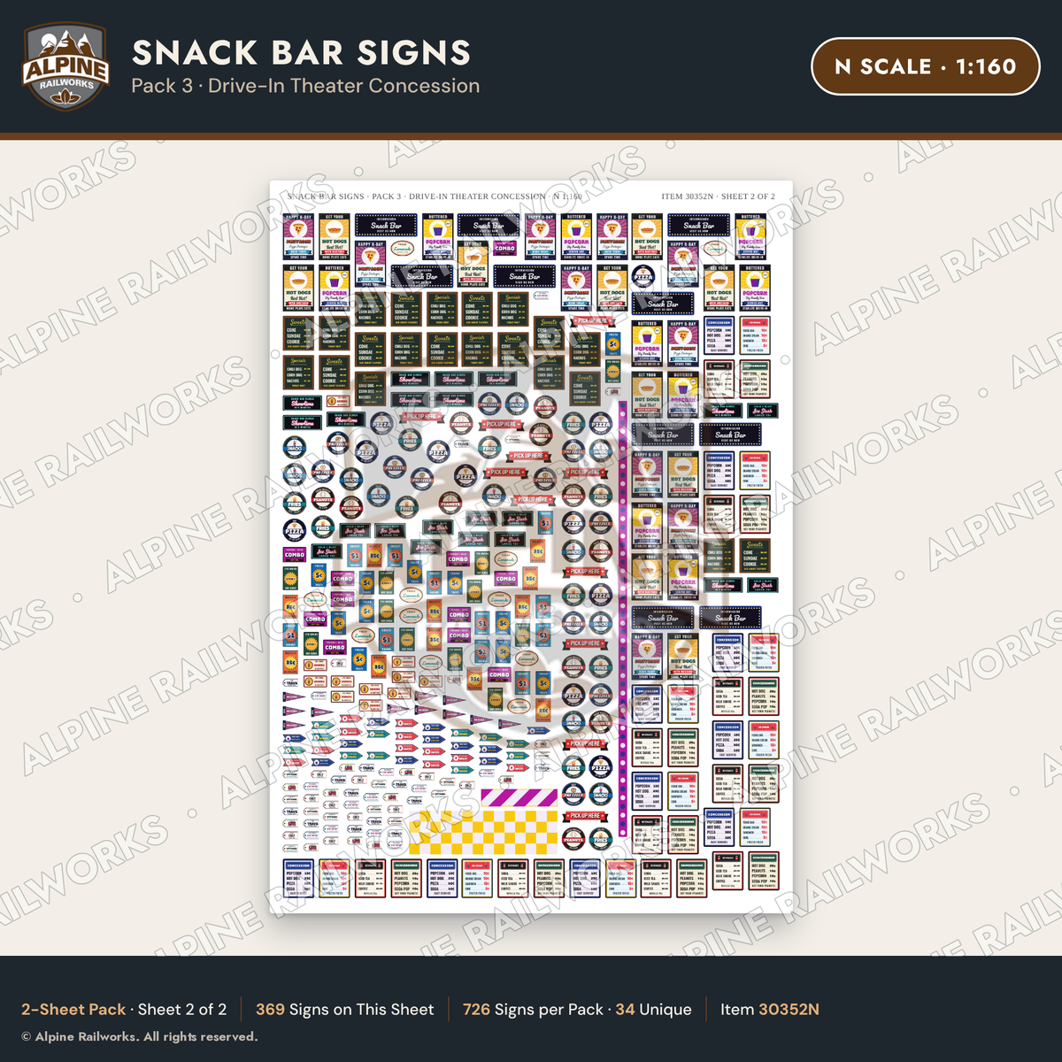 Alpine Railworks 30352N N Scale Snack Bar Signs