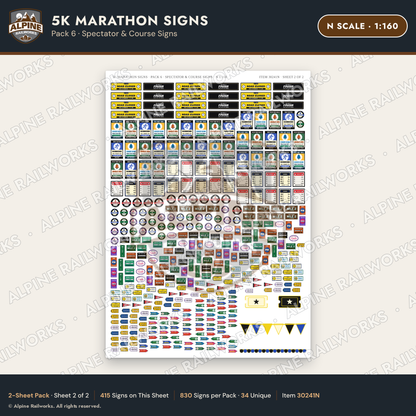 Alpine Railworks 30241N N Scale 5K Marathon Signs - Spectator & Course